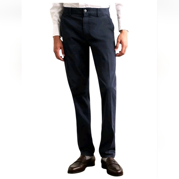 Canali Mens Pants Size 38 x 35 Navy Blue Stretch Cotton Regular Fit Trousers New